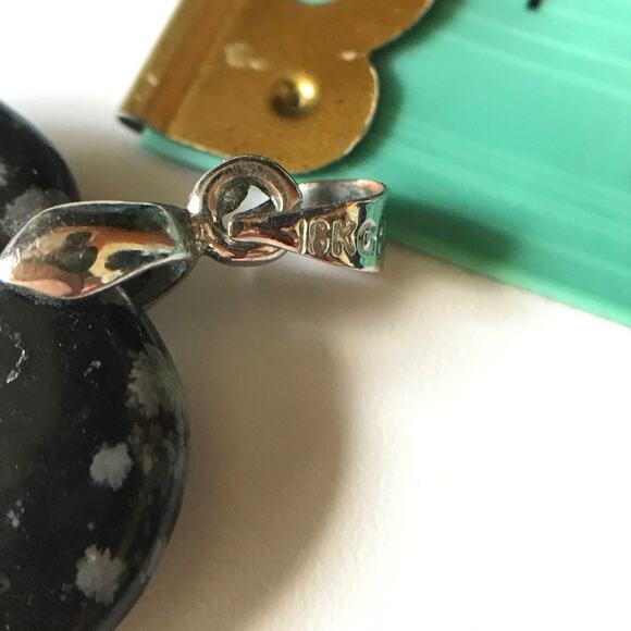 18KGP Heart Snowflake Obsidian Pendant (18K Gold Plated bail, see stamp) - Picture 5 of 6